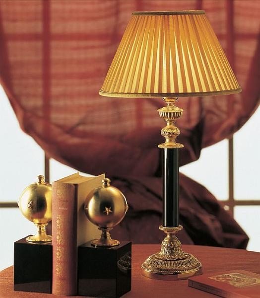 Table Lamp Marbled Stone Base Gold Accents Pleated Shade Italian Style
