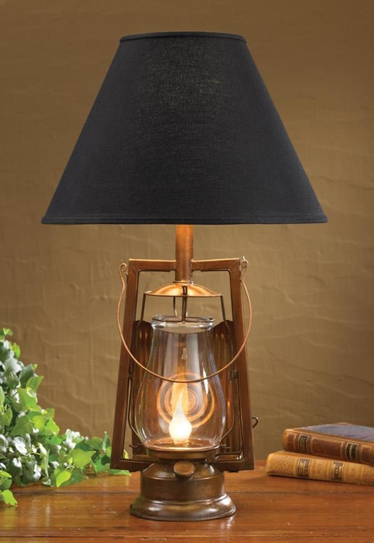 Table Lamp Matte Black Caged Lantern Internal Glass Cylinder Rustic