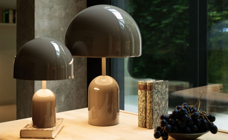 Table Lamp, Matte Black Curved Pedestal Base, Minimalist Bell Shade Accent