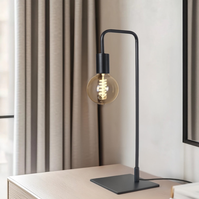 Table Lamp Matte Black Metal Sculptural Curved Neck Conical Task Shade