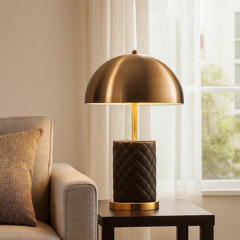 Table Lamp Matte Black Mid-Century Dome Shade Brass Interior