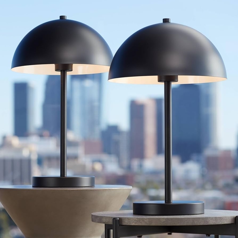 Table Lamp Matte Black Mushroom Silhouette Set Mid Century Style