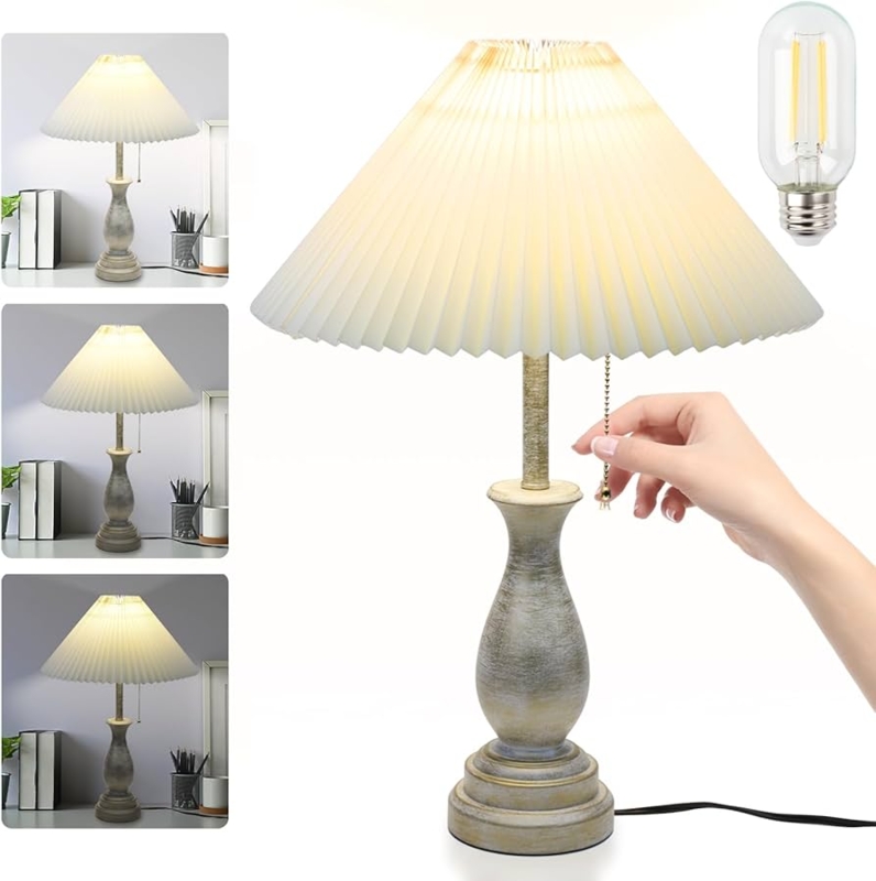 Table Lamp Matte Black Pedestal Base with Pull Chain Switch