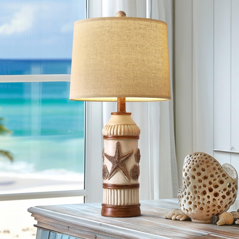 Table Lamp Matte White Starfish and Shell Sculptural Motif Base