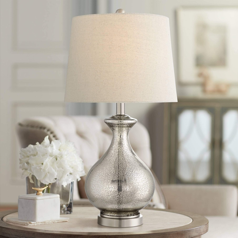 Table Lamp Mercury Glass Oatmeal Shade Modern Gourd Lamp Bedside Decor