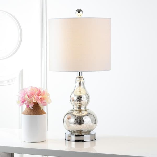 Table Lamp Mercury Glass White Shade Transitional Nightstand Lamp