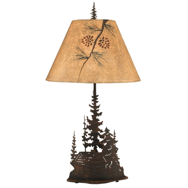 Table Lamp Metal Cabin Cutout Silhouette Rustic Lodge Decor