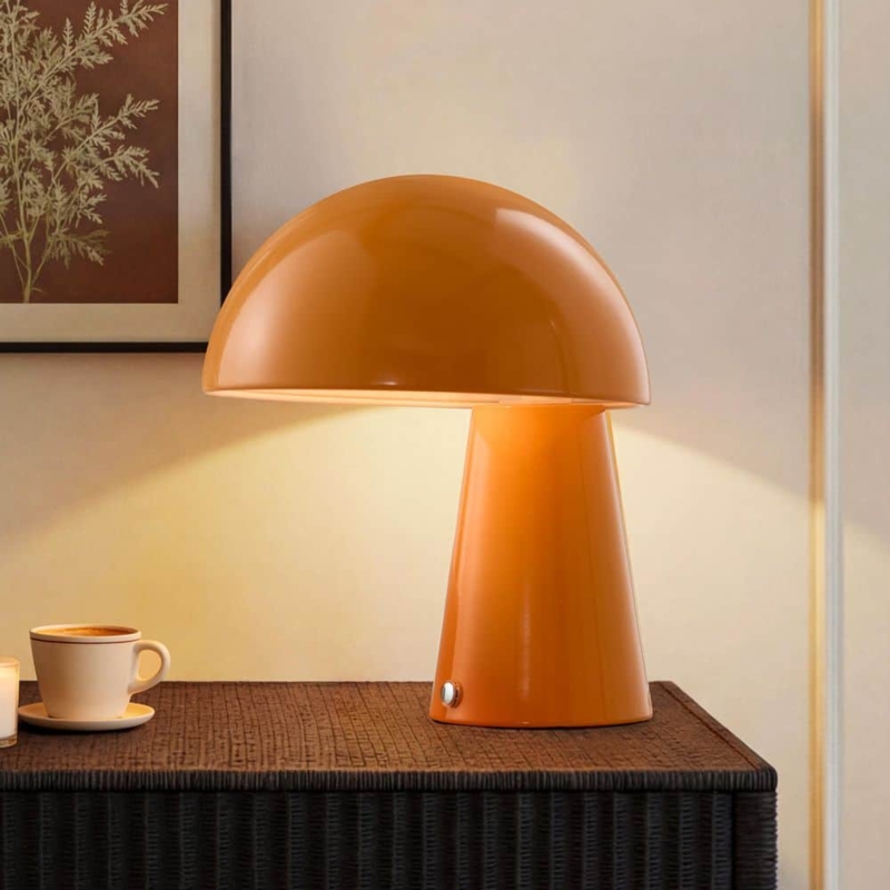 Table Lamp: Metal Mushroom with Dome Shade, Semi-Glossy Finish