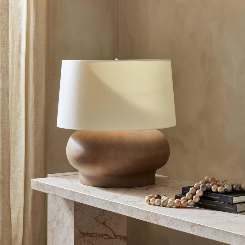 Table Lamp Mid-Century Ceramic Textured Gourd Base Earthy Tone