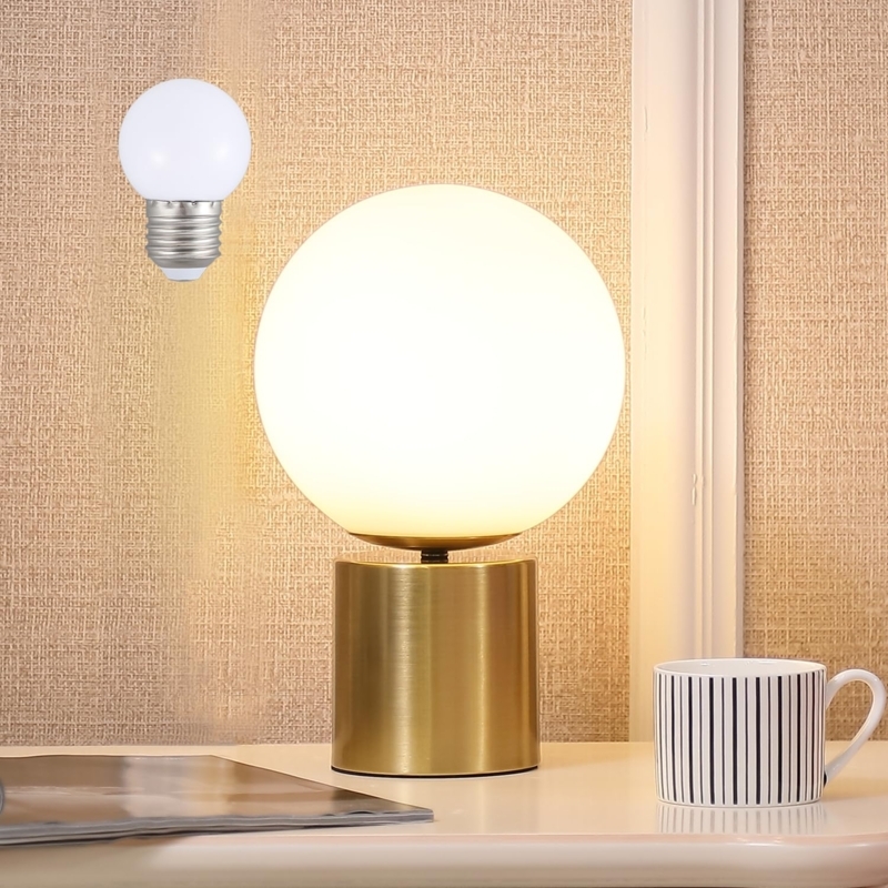 Table Lamp Mid Century Globe Gold Pedestal Base Frosted Glass