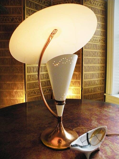 Table Lamp: Mid-Century Modern Sculptural Base with Tiered Conical Shade