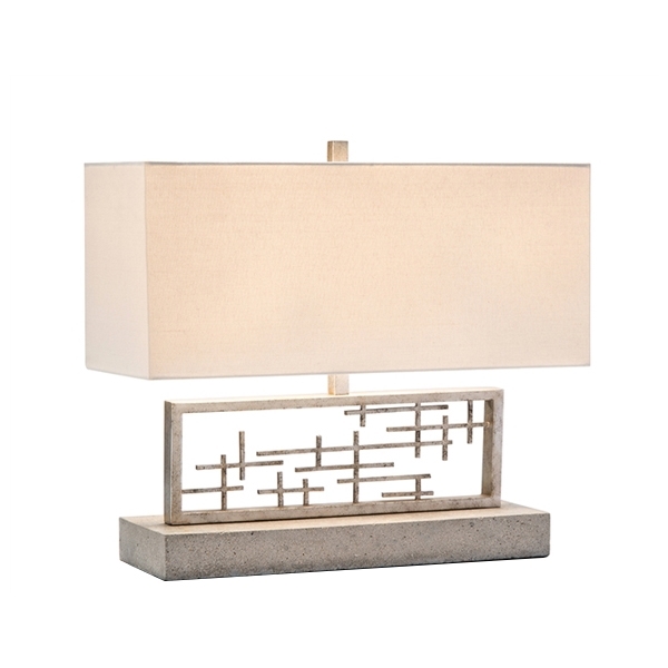 Table Lamp, Mid-Century Modern with Sculptural Wood Horizontal Base.