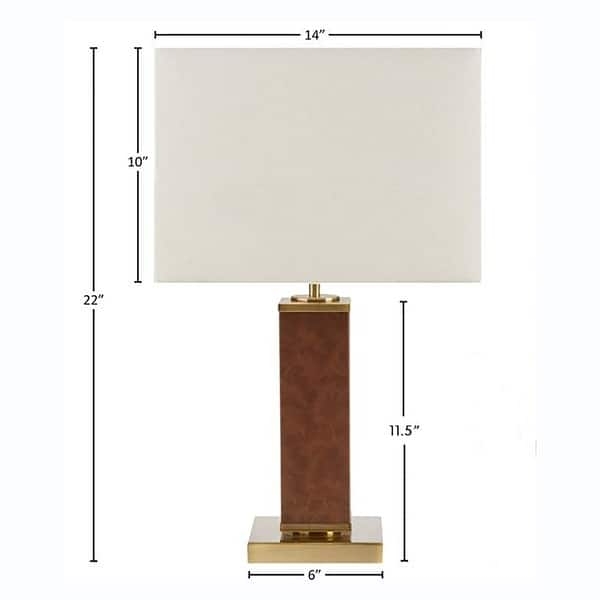 Table Lamp Mid-Century Tan Faux Leather Cylinder Base Gold Neck Accent