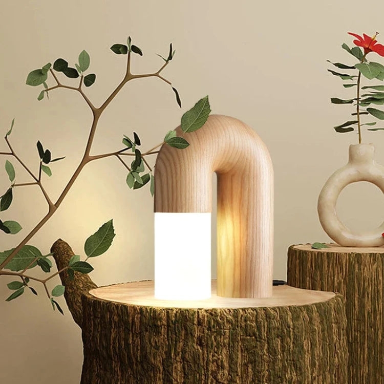 Table Lamp Mid-Century Tripod Base Dark Ash Wood White Shade