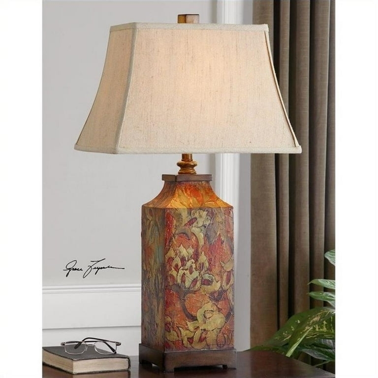 Table Lamp Mid Century Tripod Burnished Walnut White Shade