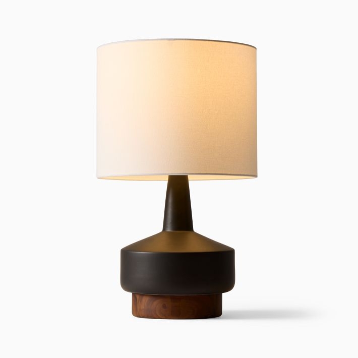 Table Lamp Mid Century Two Tone Wood And Black Ceramic Mix