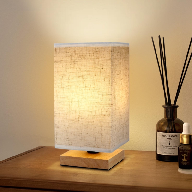 Table Lamp Mini Scale Wood Toned Square Base Scandinavian Bedside Light