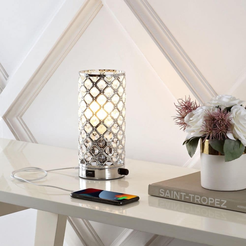 Table Lamp Mini Uplight Clear Glass Shade on Chrome Base, Mid-Century