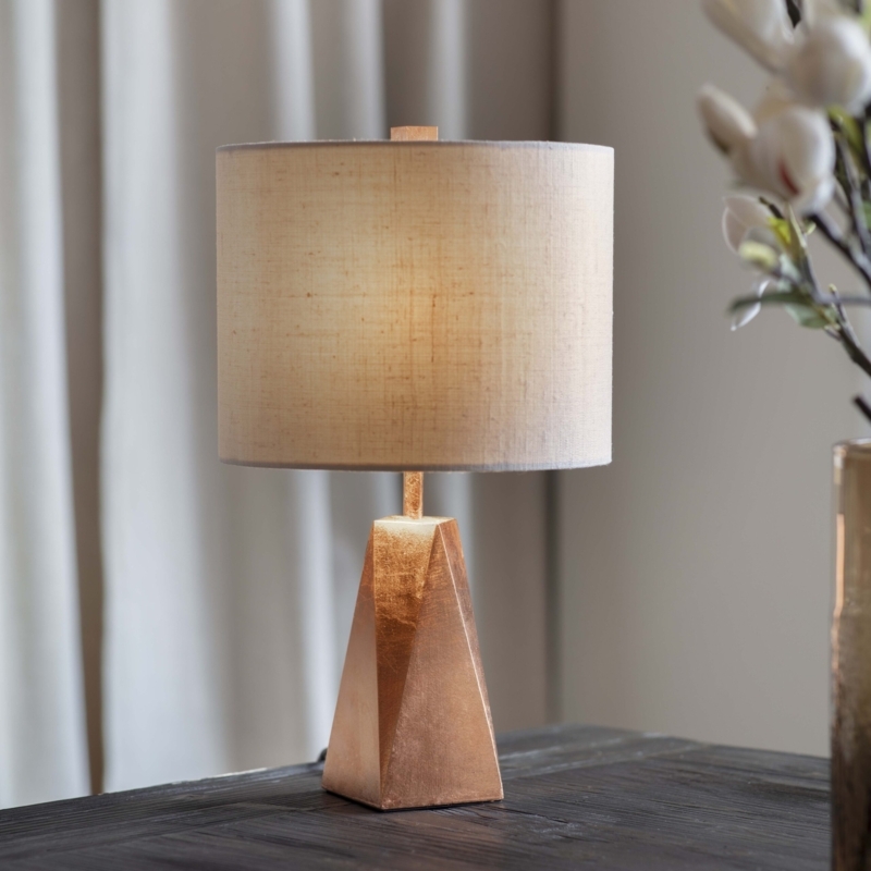 Table Lamp: Minimalist Copper Disc Shade with Slender Stem Base