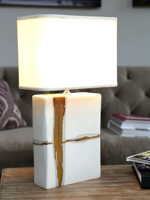 Table Lamp, Minimalist Matte White Ceramic with Sienna Accent.