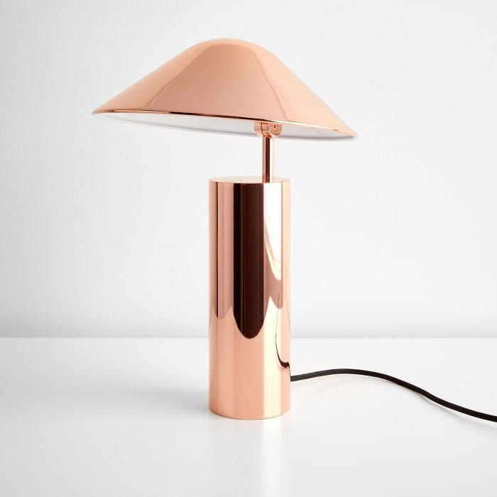 Table Lamp: Minimalist Metallic Dome Shade on Cylindrical Base