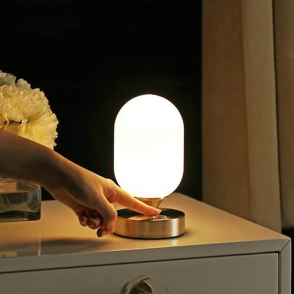 Table Lamp Minimalist Mushroom Brushed Nickel Cordless Bedside Light
