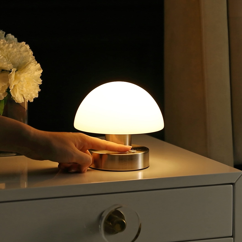 Table Lamp Minimalist Tapered Neck Brushed Nickel Rechargeable Base