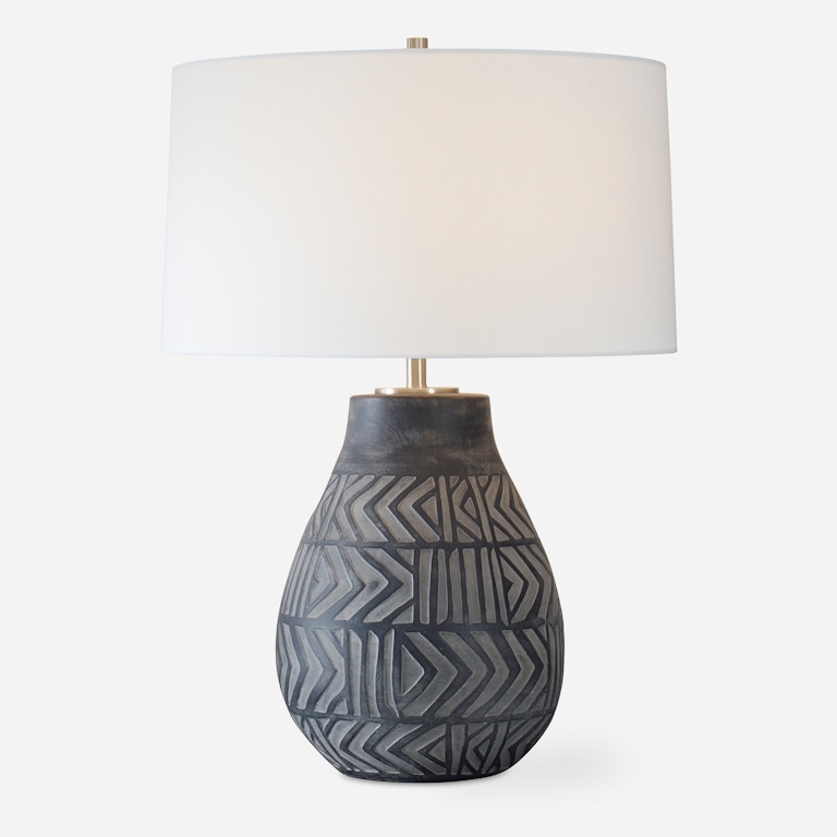 Table Lamp Minimalist Textured Base Contemporary Matte Silver Neck