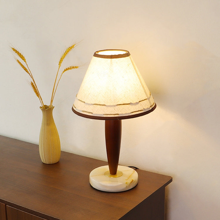 Table Lamp Mixed Material Lighting, Wood and Black Stone-like Base