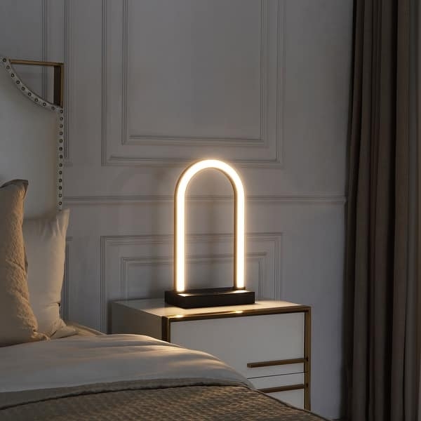Table Lamp Modern Arch Shape Matte Black Integrated LED Rectangular Base