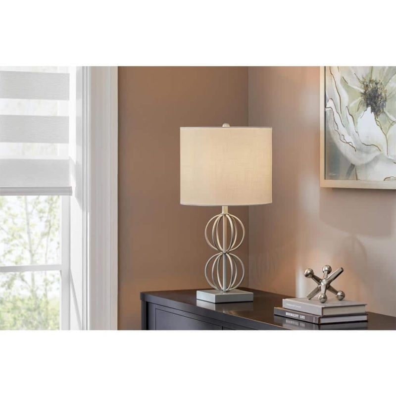 Table Lamp Modern Architectural Metal Cage Frame Drum Shade