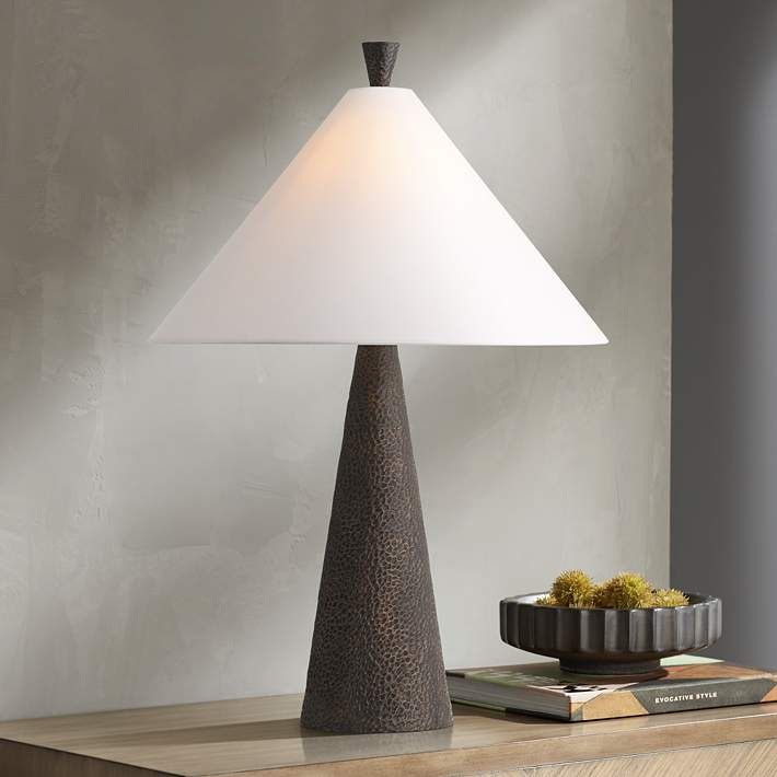 Table Lamp Modern Black Cone Base Matte Finish White Drum Shade