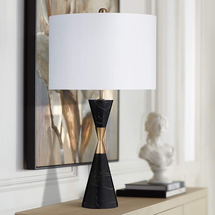 Table Lamp Modern Black Marble Cone Base Stone Texture Minimalist