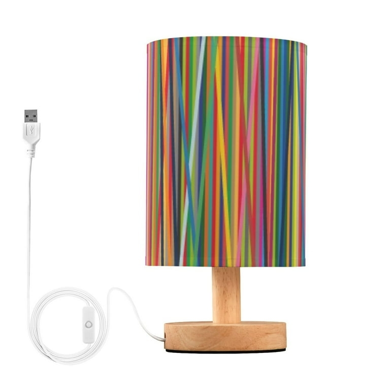 Table Lamp Modern Cylinder Silhouette Rainbow Stripes USB Port Glossy