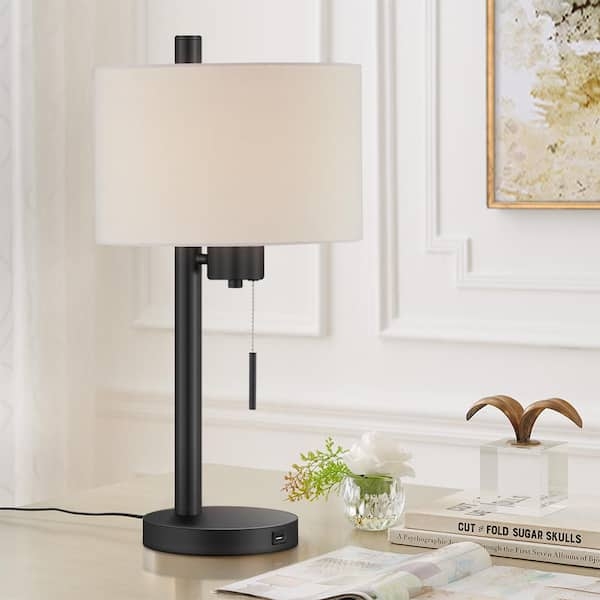 Table Lamp: Modern Cylindrical Base with Integrated USB Port