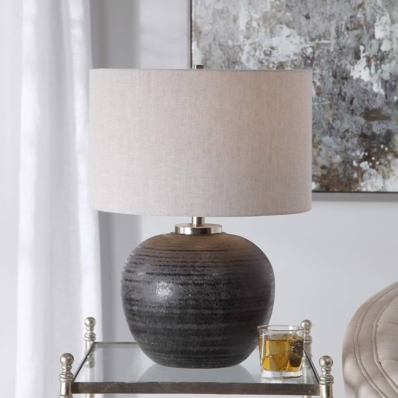 Table Lamp Modern Geometric Faceted Base Contemporary Design White Shade