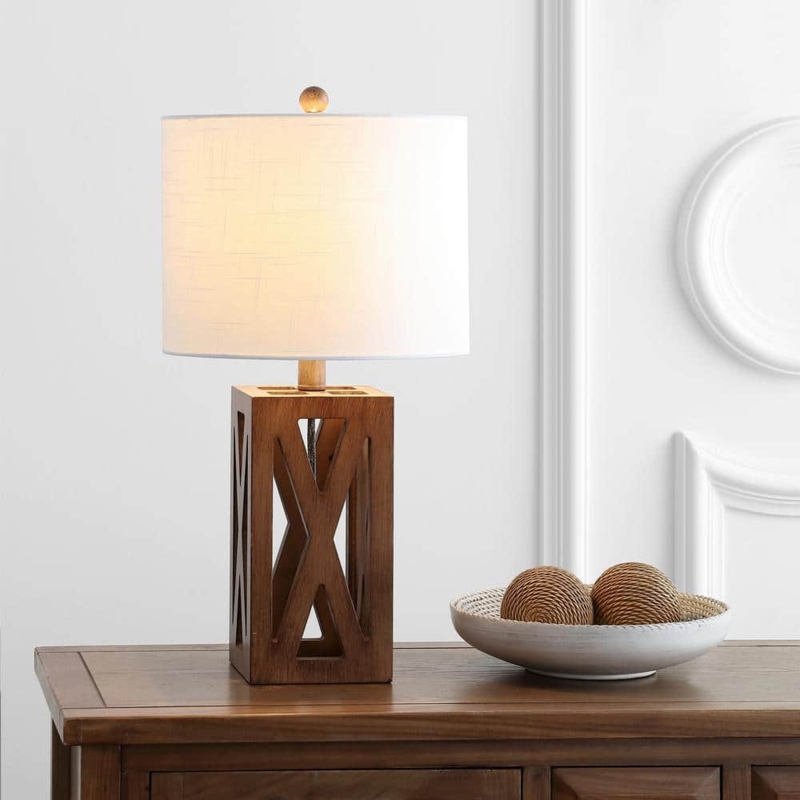 Table Lamp Modern Geometric Faceted Wood Base Scandinavian