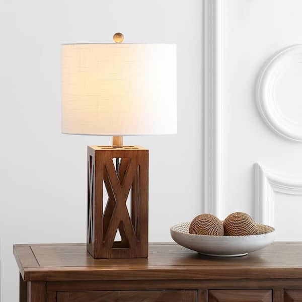 Table Lamp Modern Geometric Wood Base Rectangular Shade