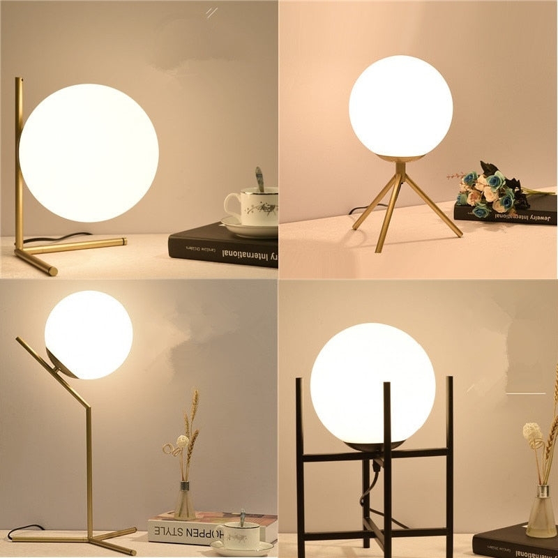 Table Lamp Modern Globe Smoked Glass Slender Gold Stand Minimalist