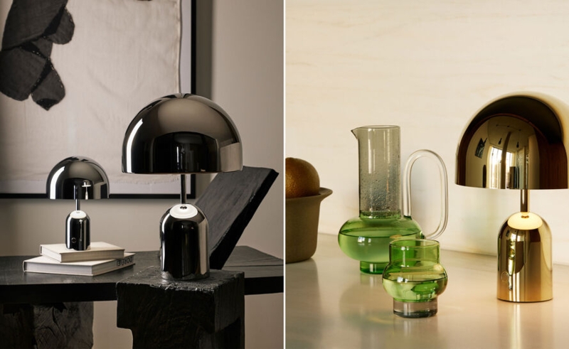 Table Lamp, Modern Gold Dome Shade, Polished Finish, Pedestal Base Accent