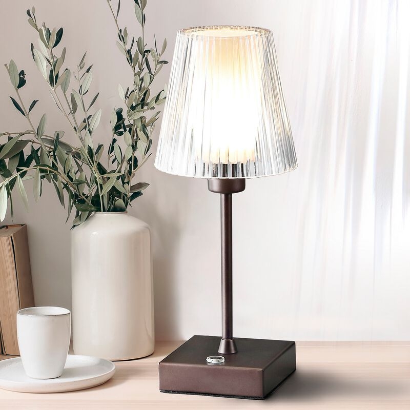 Table Lamp Modern Industrial Matte Gray Ribbed Dome Shade Cordless Accent