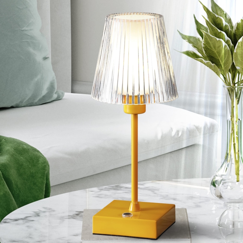 Table Lamp Modern Industrial Vibrant Orange Ribbed Flared Shade Cordless