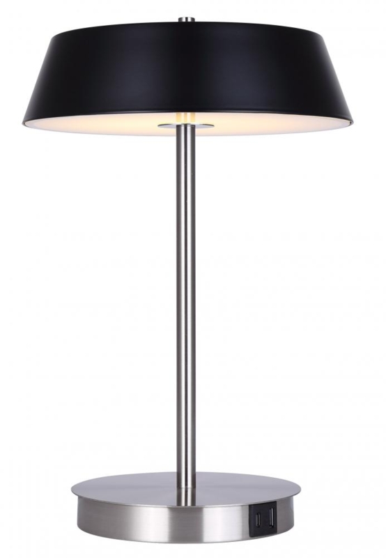 Table Lamp Modern Matte Black Conical Shade Stepped Base Brushed Nickel