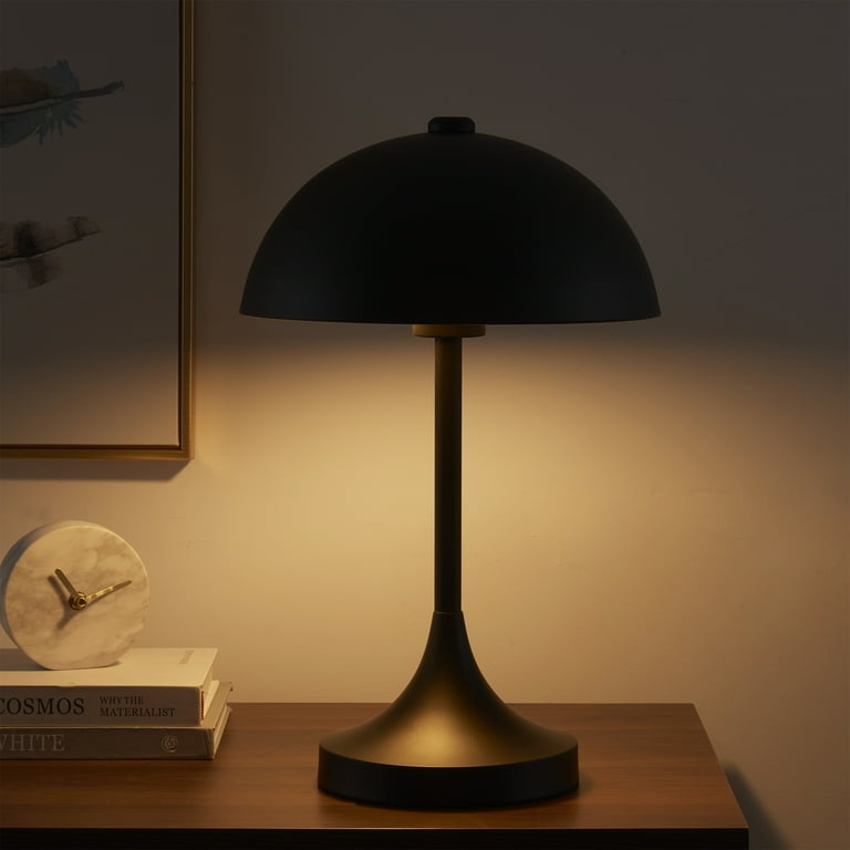 Table Lamp: Modern Matte Black Mushroom Dome Shade with Cylindrical Base