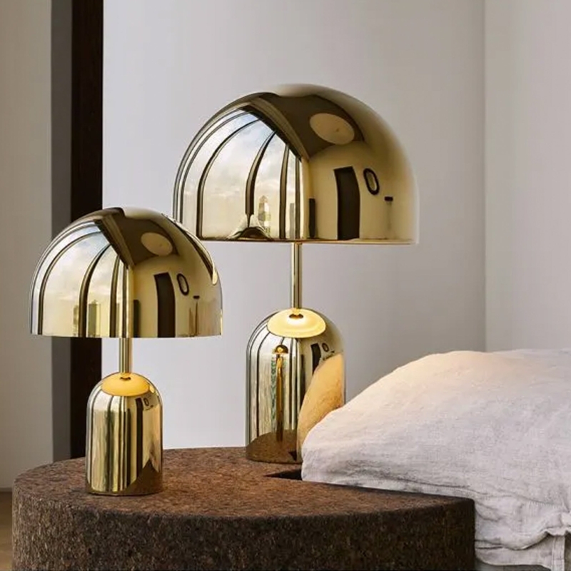 Table Lamp, Modern Metallic Dome Shade, Mirror Polished Finish, Weighted Base