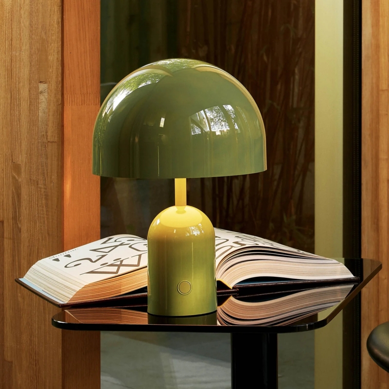 Table Lamp, Modern Moss Green Finish, Hemisphere Shade, High Gloss Portable