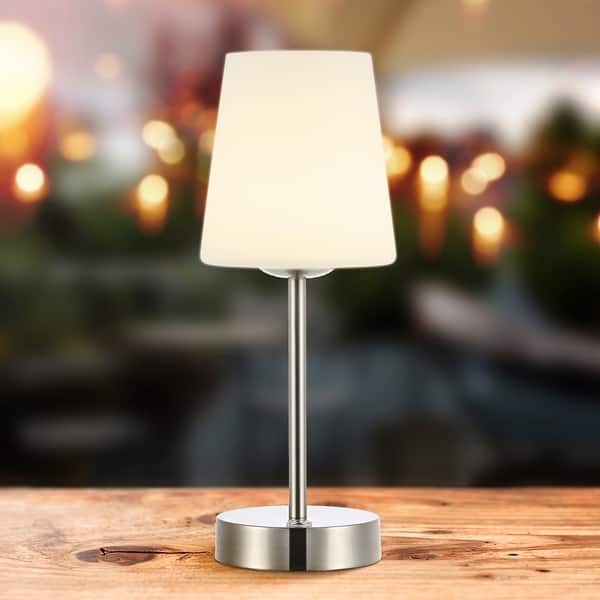 Table Lamp Modern Mushroom Cylindrical Base Brushed Nickel Cordless