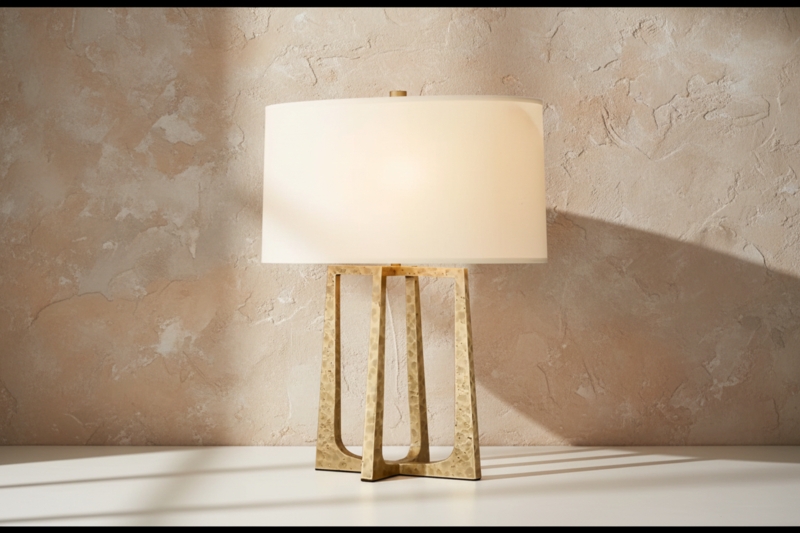 Table Lamp: Modern Sculptural Split Base with Hammered Metallic Finish