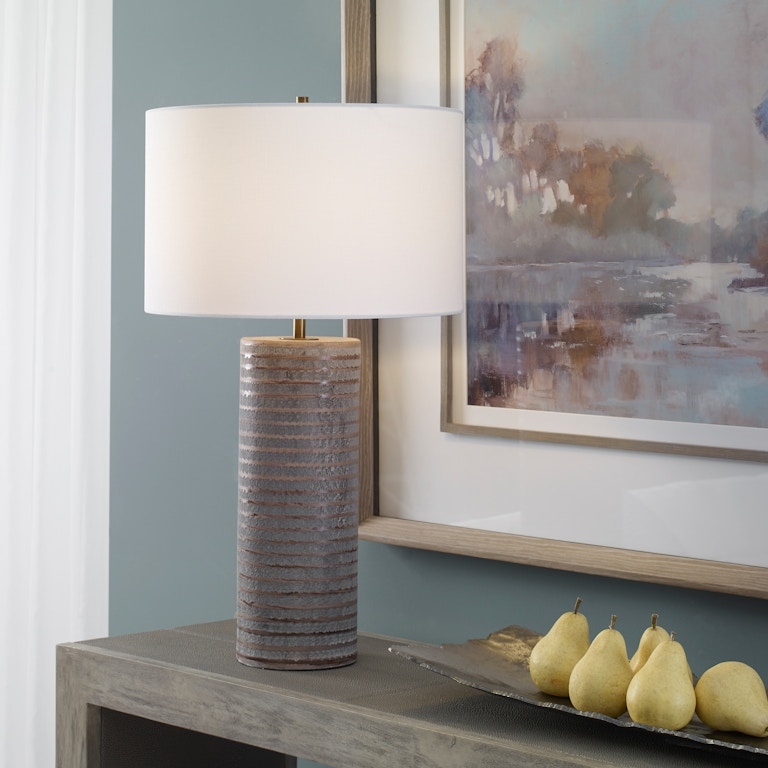 Table Lamp Monolithic Rectangular Stone Base Monolithic Textured Base Lamp