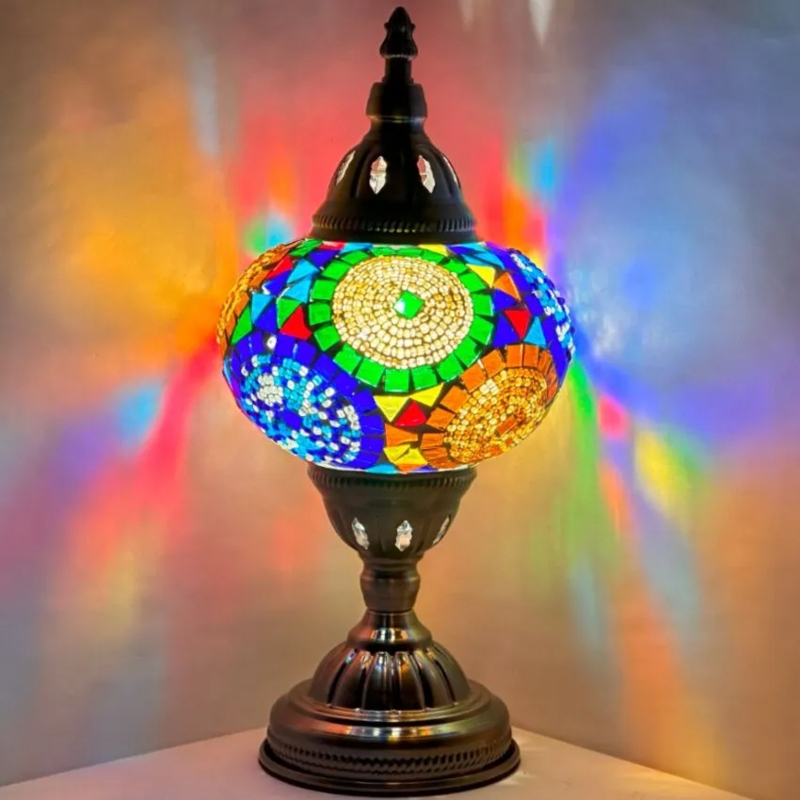 Table Lamp Moroccan Sunflower Three Arm Silhouette Floral Mosaic